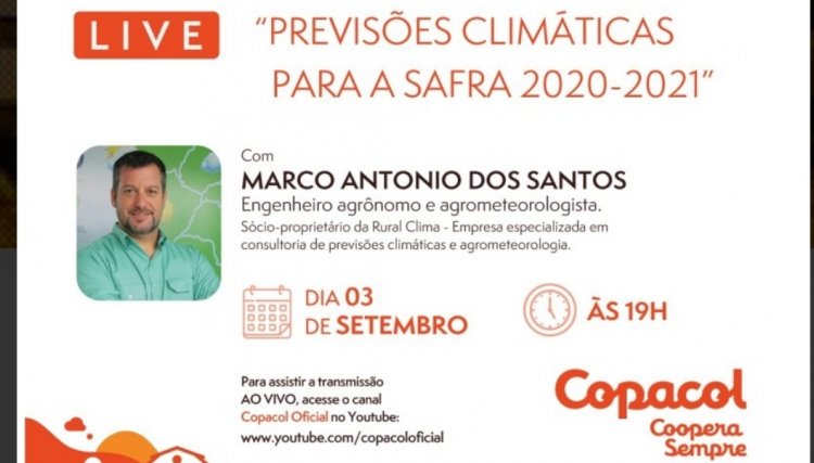 Serão apresentadas em live da Agricultura Digital as Previsões climáticas 
