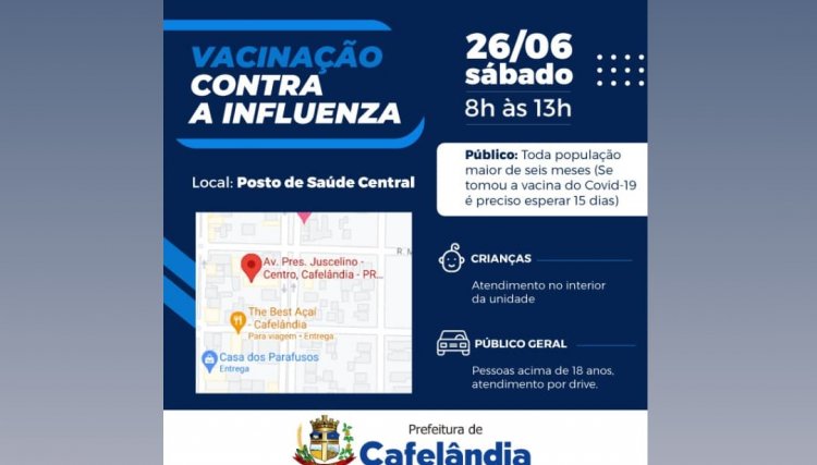 Cafelândia vacina população acima de seis meses poderá vacinar contra Influenza neste sábado