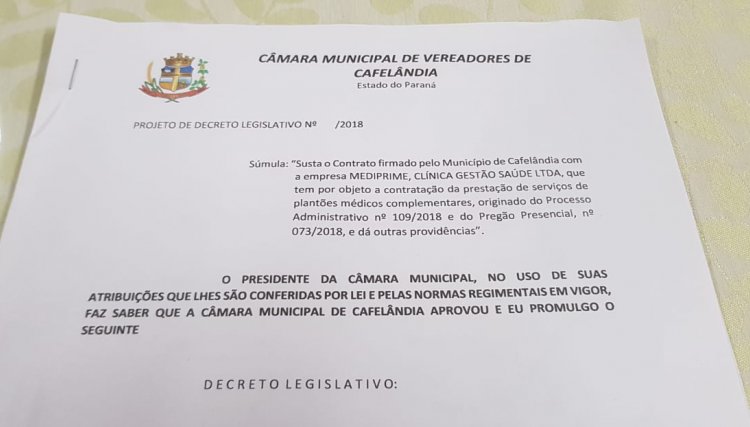 Vereadores suspendem contrato milionário com indícios de fraude em Cafelândia