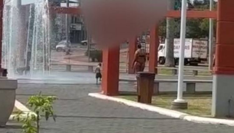Inusitado: Mulher é flagrada de biquíni em chafariz no centro de Assis Chateaubriand