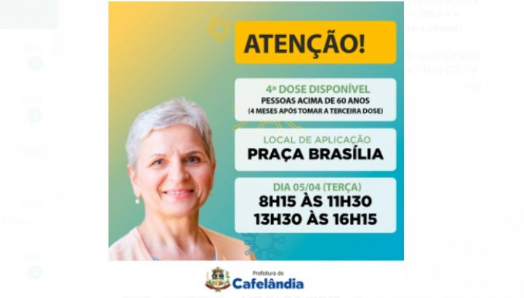 Cafelândia aplica a 4ª dose para idosos com 60 anos ou mais amanhã (05)