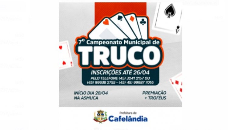 Cafelândia abre as inscrições para o Campeonato Municipal de Truco, jogos começam no dia 28 