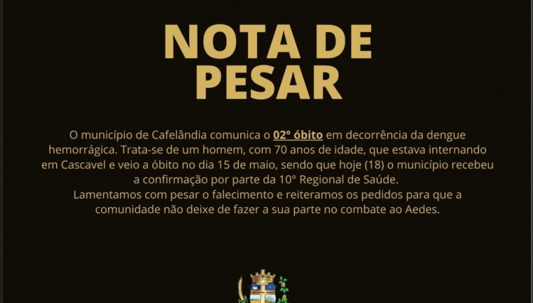 Cafelândia divulga nota de pesar referente a segunda morte por dengue no município