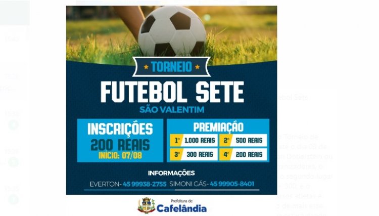 Comunidade São Valentin abre inscrições para Torneio de Futebol Sete  em Cafelândia 