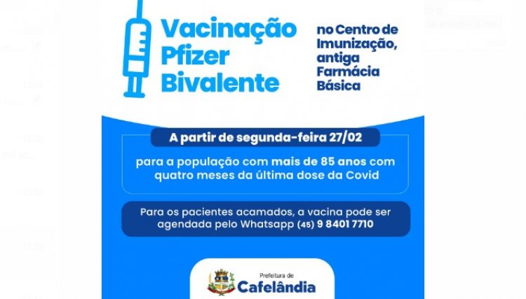 Cafelândia inicia vacinação pfizer bivalente nesta segunda-feira (27) para população com mais de 85 anos
