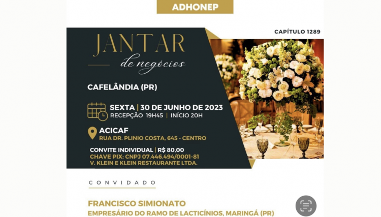 Associação de Homens de Negócio promove jantar e palestra para empresários de Cafelândia 