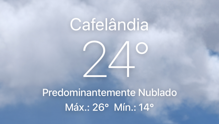 Previsão de 40mm de chuva para Cafelândia e máxima de 26°C