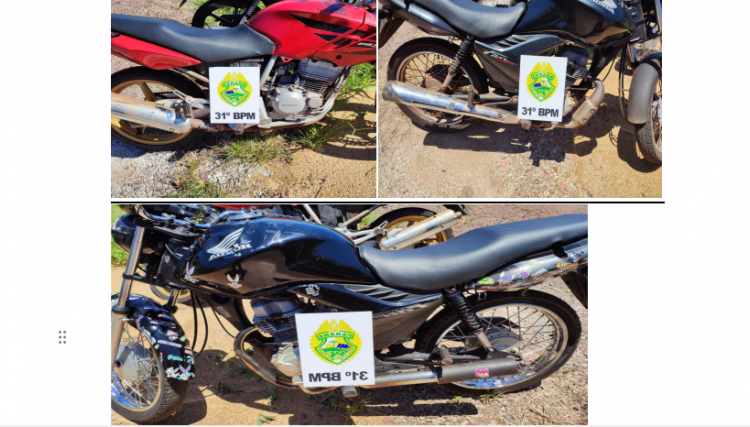 Três motocicletas são apreendidas hoje em Cafelândia, uma após provocações em frente ao Pelotão da PM