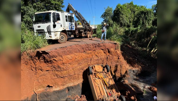 Obras na ponte que desabou com as chuvas já iniciaram em Cafelândia