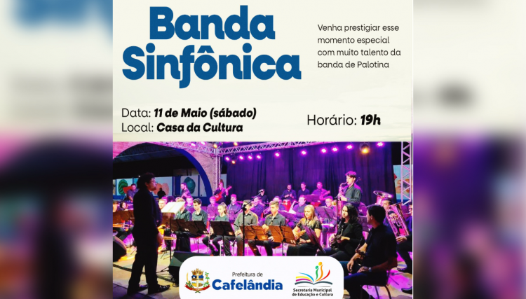 Banda Sinfônica se apresenta neste sábado na Casa da Cultura de Cafelândia