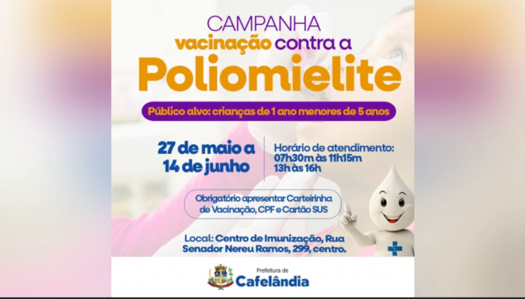 Campanha de vacinação contra a Polio começa segunda-feira em Cafelândia