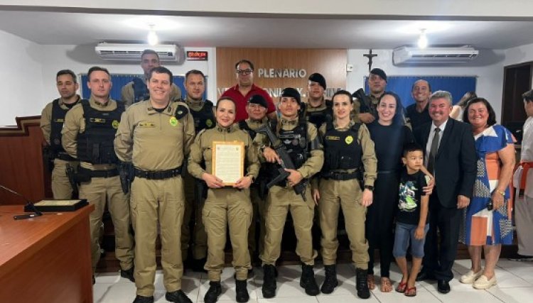 Policial Nubia recebe homenagem em Nova Aurora por salvar um bebê e por prender um homem que esfaqueou a sua ex-companheira