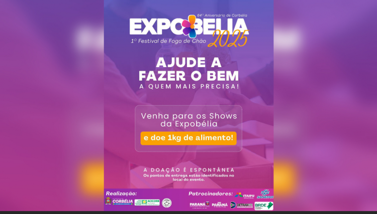 Expobélia 2025 incentiva solidariedade com campanha de arrecadação de alimentos