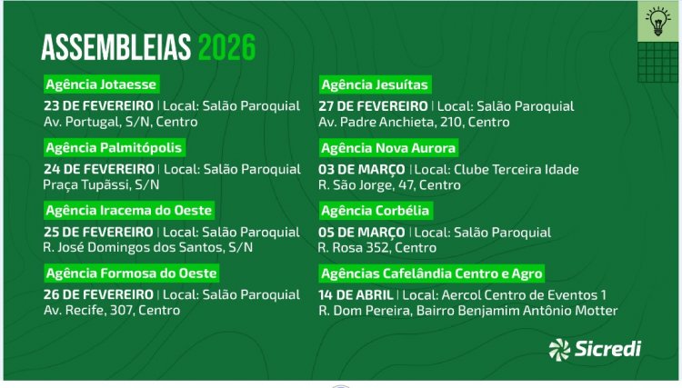Sicredi Nossa Terra PR/SP divulga calend&aacute;rio das Assembleias 2026