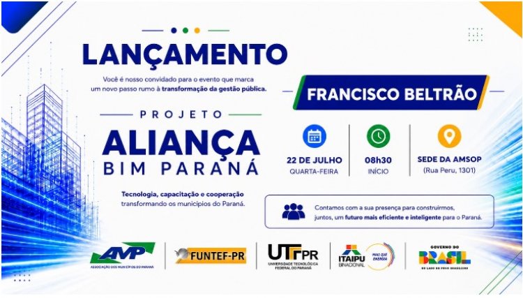 Francisco Beltr&atilde;o sediar&aacute;, no dia 22 de julho, entrega de computadores aos munic&iacute;pios da Amsop que participam do Projeto Alian&ccedil;a BIM Paran&aacute; 