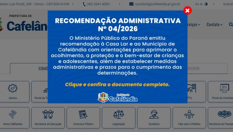 Minist&eacute;rio P&uacute;blico emite Recomenda&ccedil;&atilde;o Administrativa para a prefeitura de Cafel&acirc;ndia referente a Casa Lar