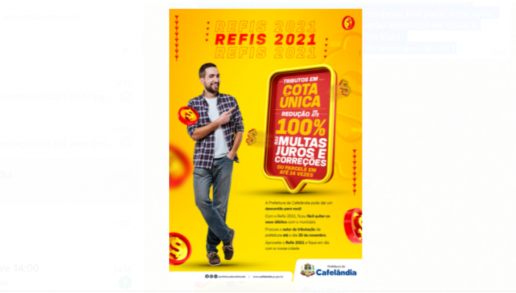 Refis está em andamento em Cafelândia e poderá ser aderido pelo contribuinte até novembro