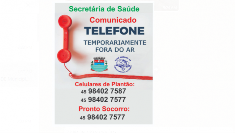 Nova Aurora realiza manutenção nos telefones do Centro de Saúde Floriano Stoinski e Pronto Atendimento nesta sexta-feira
