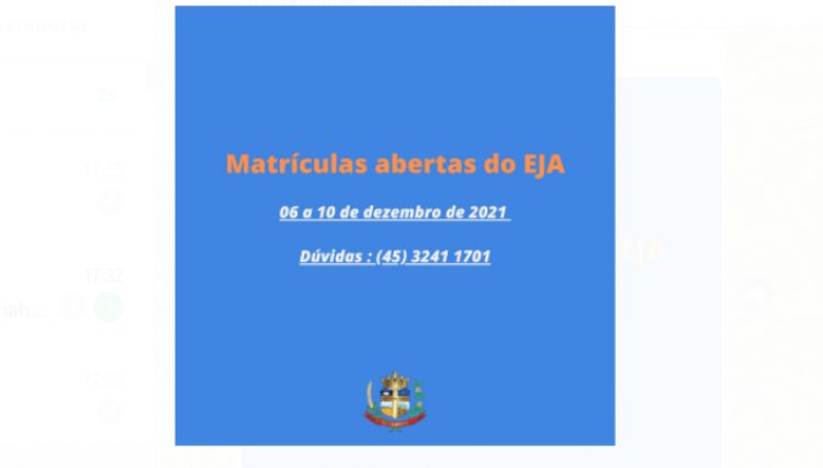 Cafelândia abre matrículas para o EJA - Ensino Fundamental 1º ao 5º ano- 2021