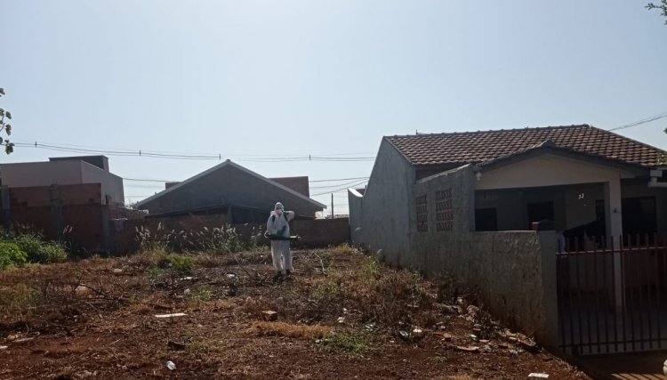 Agentes aplicam inseticida com bomba costal no Parque do Café em Cafelândia