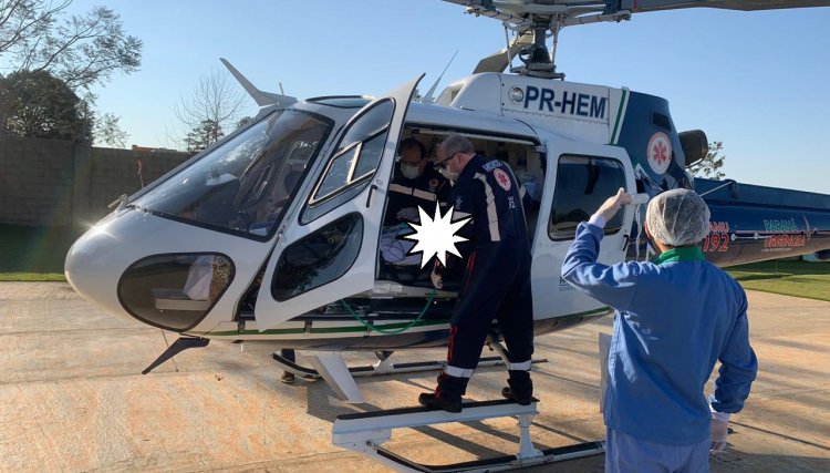Helicóptero do CONSAMU é acionado para transportar vitima de acidente em Cafelândia
