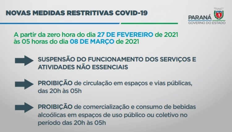 PR suspende serviços não essenciais e a circulação está restrita das 20h às 05h