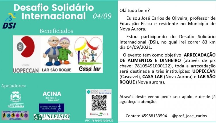 Atleta de Nova Aurora participa de corrida para arrecadar alimentos e dinheiro para doação