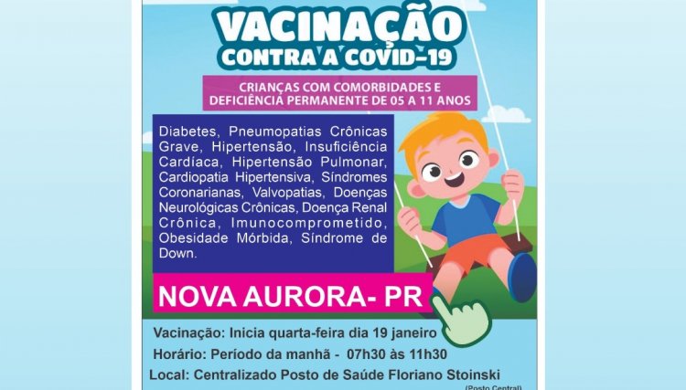Vacinação para crianças contra Covid-19 começa nesta quarta-feira em Nova Aurora