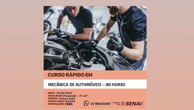 Abertas as Inscri&ccedil;&otilde;es do curso de Mec&acirc;nica automotiva pelo SENAI no CRAS de Nova Aurora
