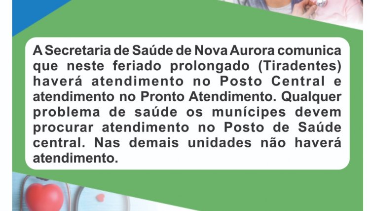 Município de Nova Aurora decreta ponto facultativo em virtude do feriado de Tiradentes