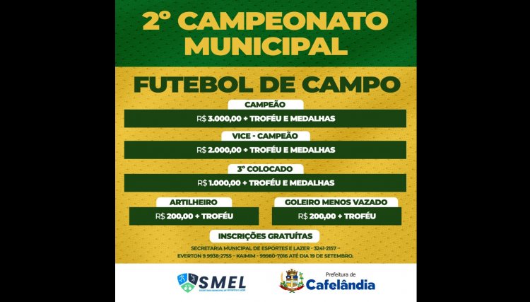 Esporte cafelandense abre inscrições para 2º Campeonato Municipal de Futebol de campo de 2022