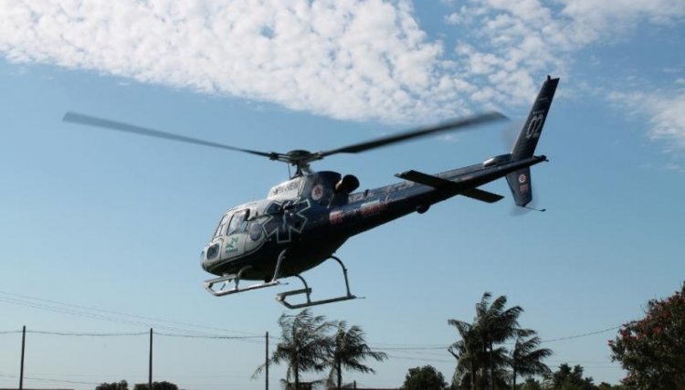 Helicóptero do Consamu Oeste transporta paciente com princípio de infarto de Cafelândia