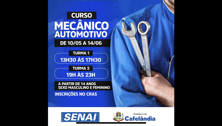 Assistência Social de Cafelândia abre inscrições para curso de mecânica automotiva