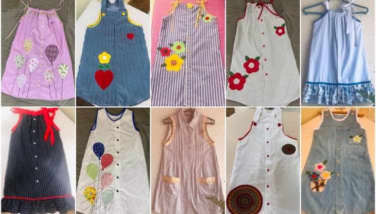 Voluntárias transformam camisas e gravatas em roupas infantis para doar