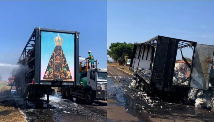 Entenda por que painel de Nossa Senhora Aparecida ficou intacto após fogo destruir carreta