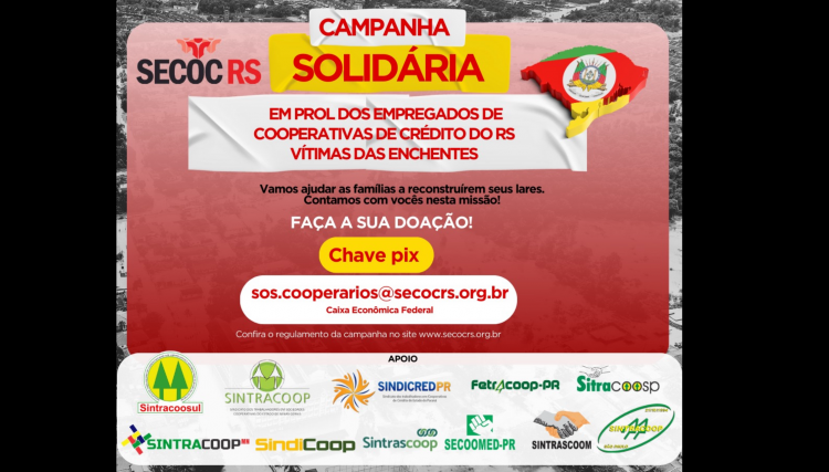 Sintrascoop participa de Arrecadação em prol dos empregados de cooperativas vítimas das enchentes no RS
<br/>